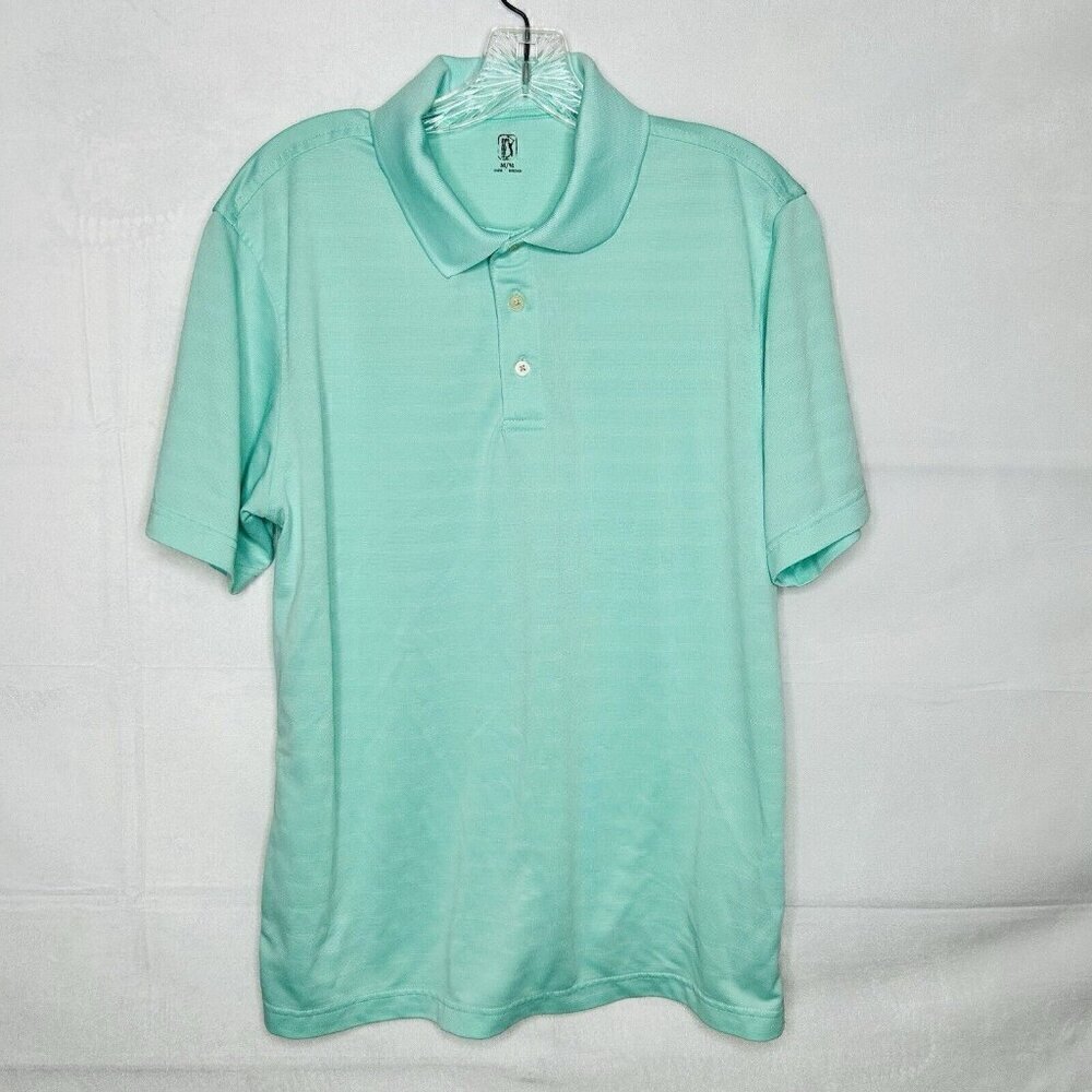 PGA TOUR Polo Golf Shirt Men's Textured Short-Sleeve Solid Pastel Green Size M